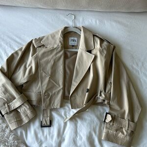 Zara Raw Hem Cropped Trench Jacket